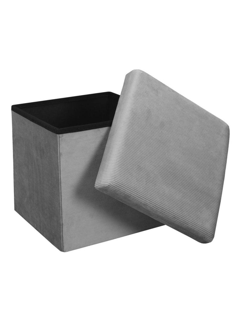 Pouf pliable coffre de rangement velours côtelé Gris - Kiabi
