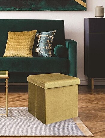 Pouf pliable coffre de rangement velours côtelé