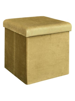 Pouf pliable coffre de rangement velours côtelé