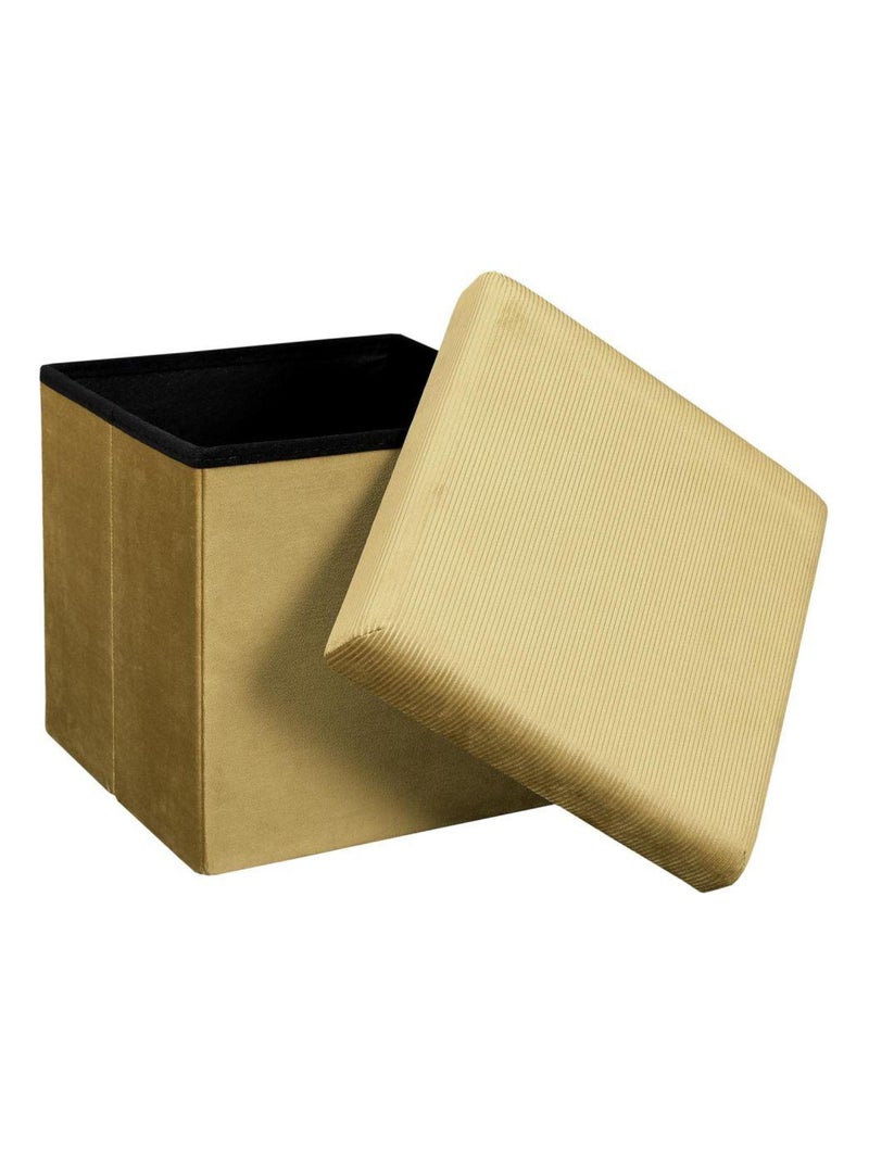 Pouf pliable coffre de rangement velours côtelé Jaune - Kiabi