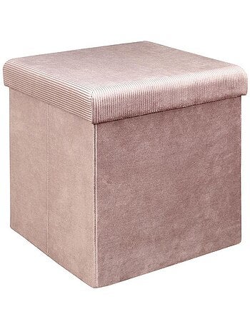 Pouf pliable coffre de rangement velours côtelé