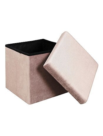 Pouf pliable coffre de rangement velours côtelé