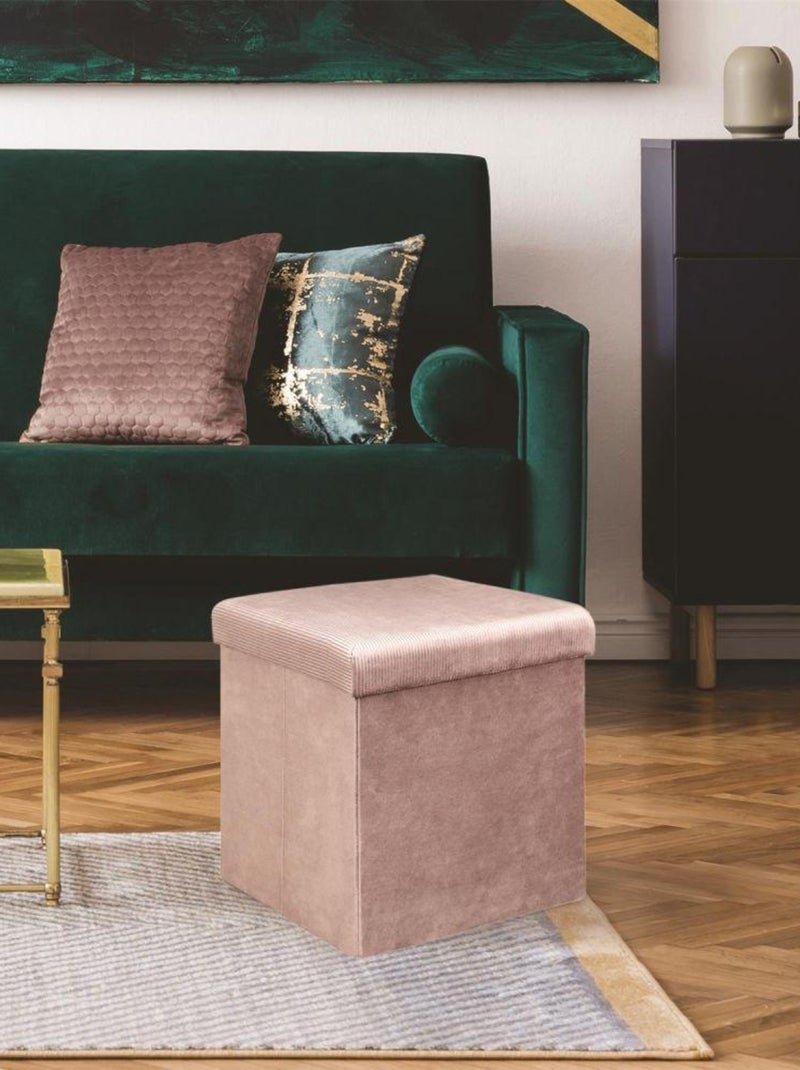 Pouf pliable coffre de rangement velours côtelé Rose - Kiabi