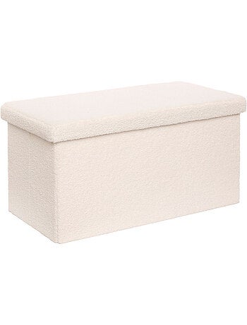 Pouf Pliable Coffre Jaiko en Bouclette Blanc 76x38cm
