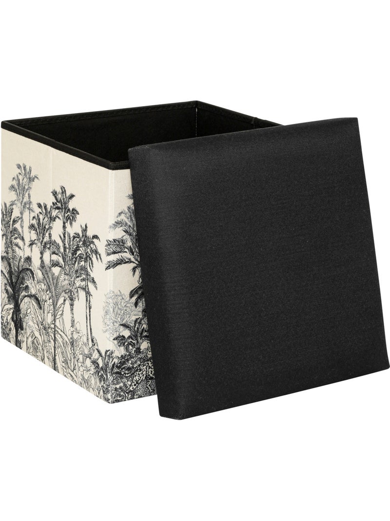 Pouf pliant carré en tissu imprimé avec coffre BENICIO Noir Blanc - Kiabi