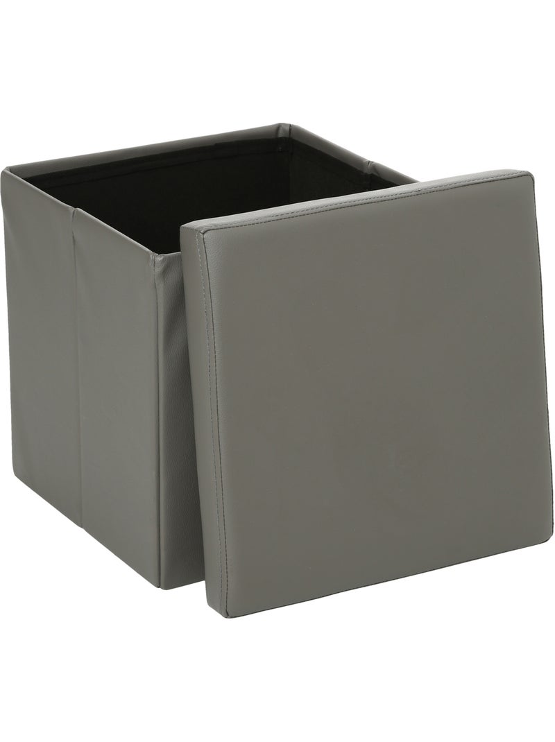 Pouf pliant coffre de rangement aspect cuir AKENO Gris - Kiabi