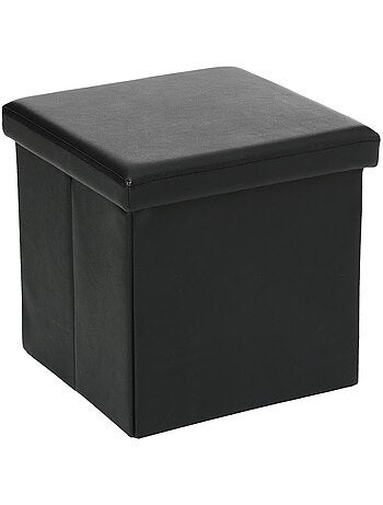 Pouf pliant coffre de rangement aspect cuir AKENO