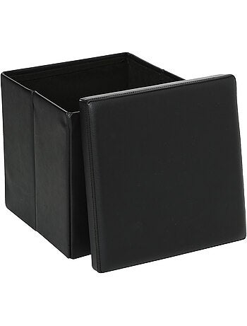 Pouf pliant coffre de rangement aspect cuir AKENO