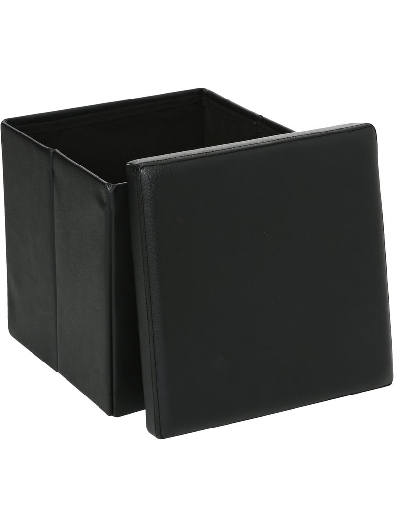 Pouf pliant coffre de rangement aspect cuir AKENO Noir - Kiabi