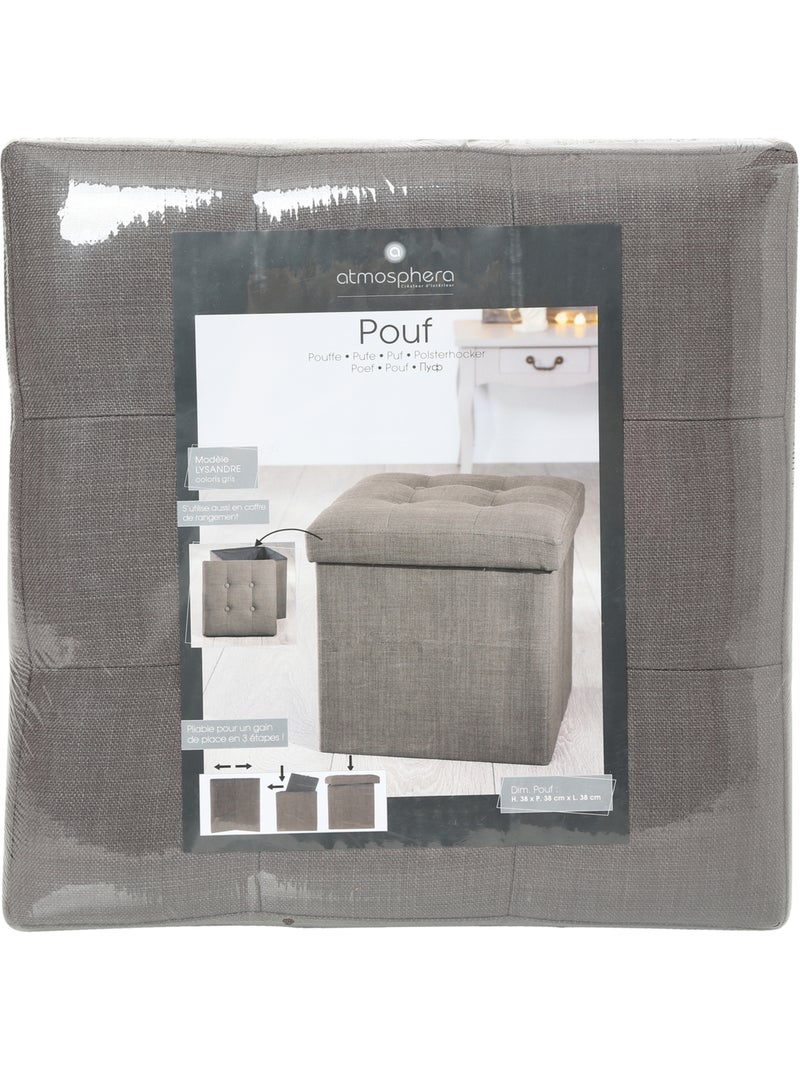 Pouf pliant coffre de rangement capitonné en velours LYSANDRE gris anthracite - Kiabi