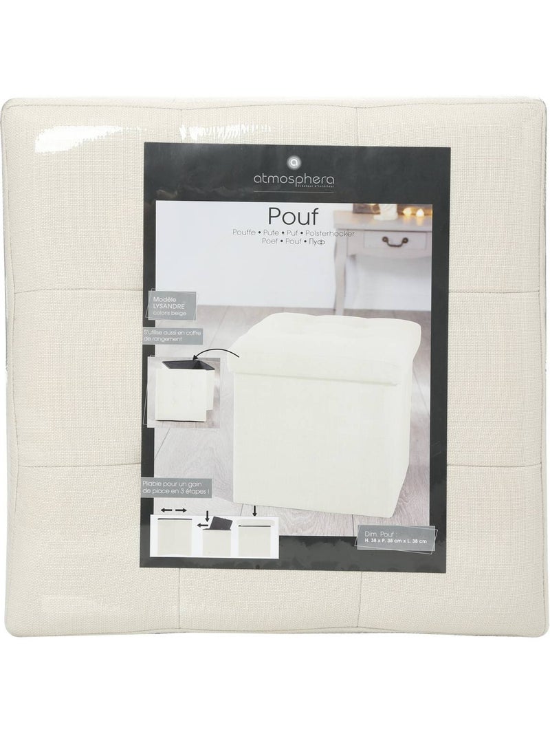 Pouf pliant coffre de rangement capitonné lysandre Beige - Kiabi