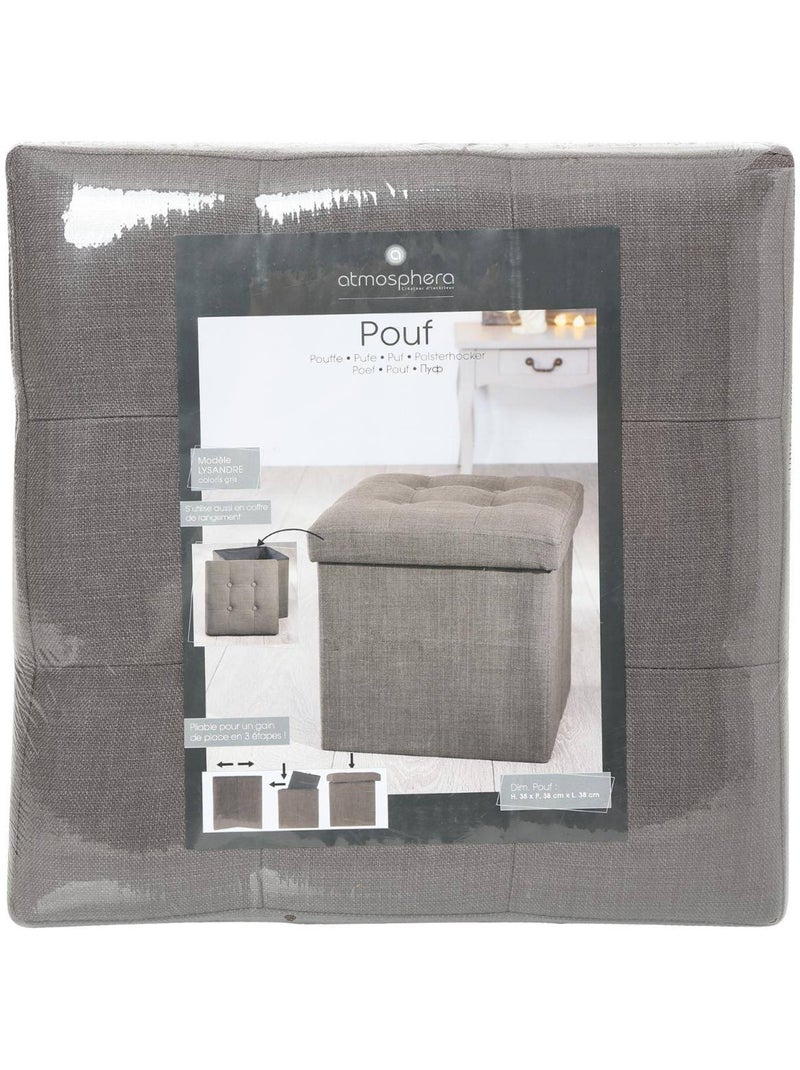 Pouf pliant coffre de rangement capitonné lysandre gris anthracite - Kiabi