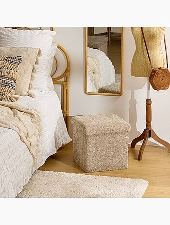 Pouf pliant coffre de rangement en bouclette SOANA