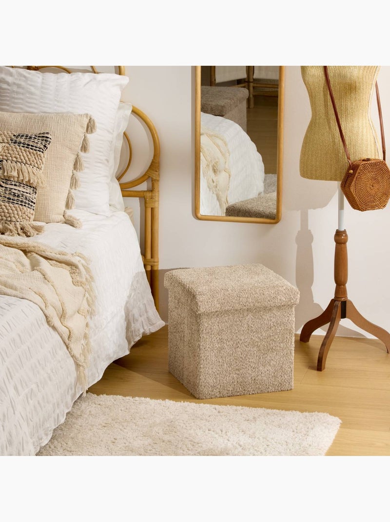 Pouf pliant coffre de rangement en bouclette SOANA Beige - Kiabi