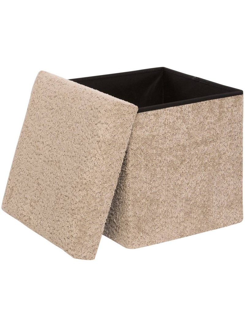 Pouf pliant coffre de rangement en bouclette SOANA Beige - Kiabi
