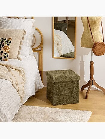Pouf pliant coffre de rangement en bouclette SOANA