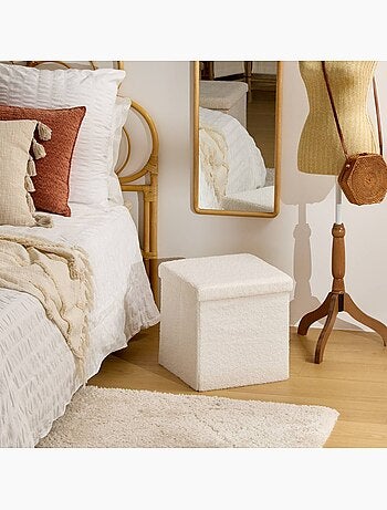 Pouf pliant coffre de rangement en tissu bouclette JAIKO