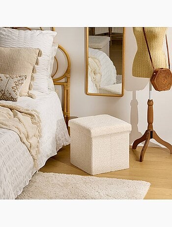 Pouf pliant coffre de rangement en bouclette SOANA