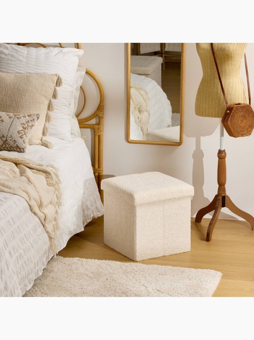 Pouf pliant coffre de rangement en tissu bouclette SOANA - Kiabi