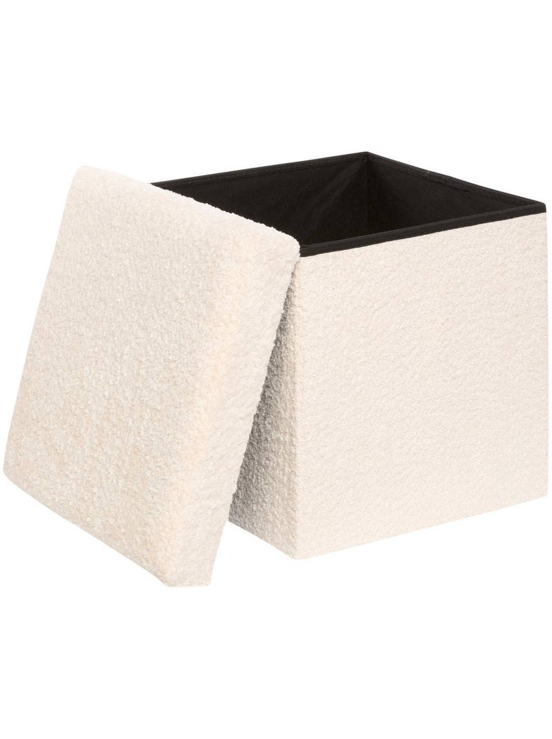 Pouf pliant coffre de rangement en tissu bouclette SOANA Ivoire - Kiabi