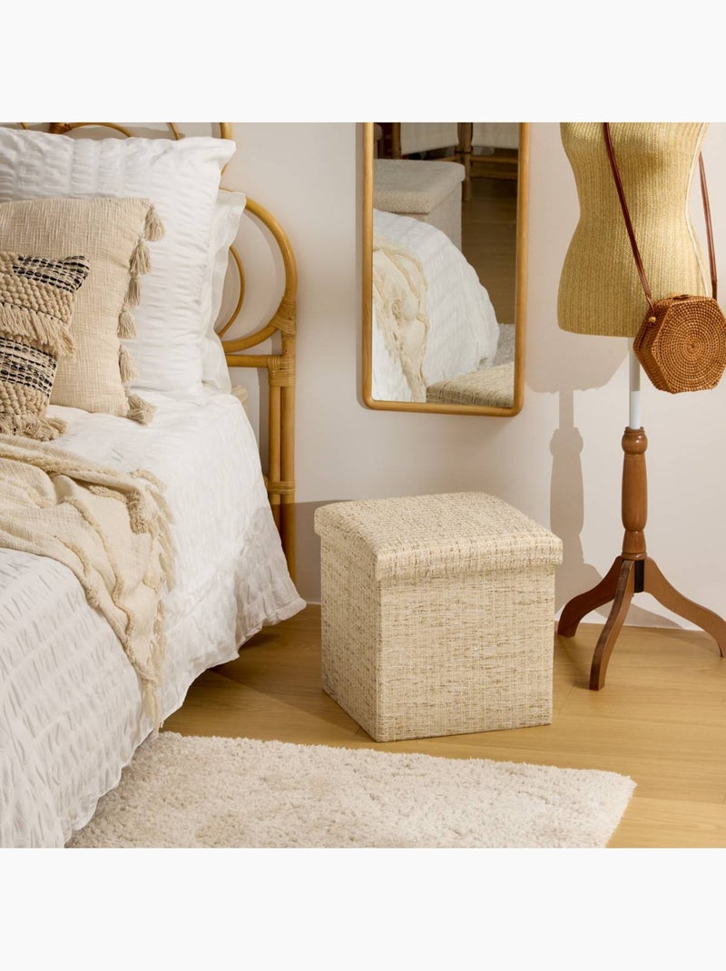 Pouf pliant coffre de rangement en tissu effet naturel OLMA Crème - Kiabi