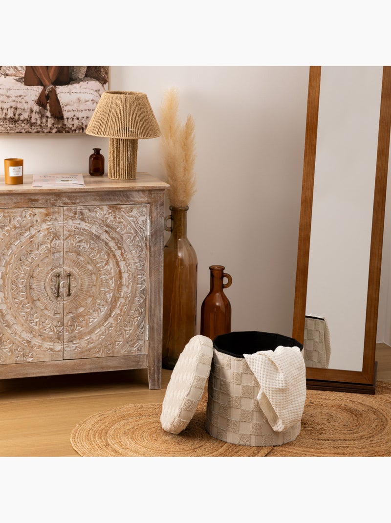 Pouf pliant coffre de rangement en tissu tufté PASTI Blanc - Kiabi