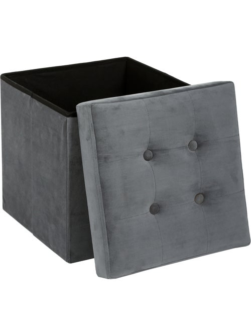 Pouf pliant coffre de rangement en velours capitonné LYSANDRE - Kiabi