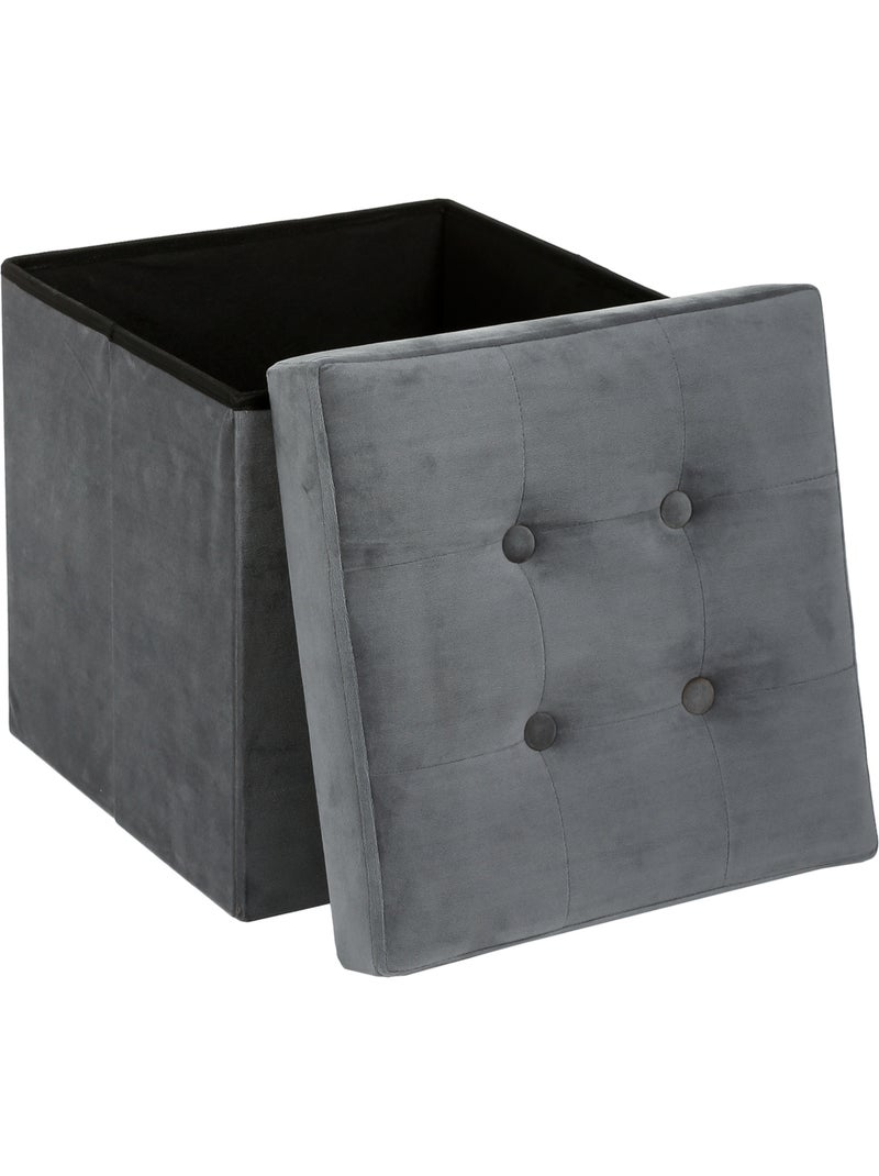Pouf pliant coffre de rangement en velours capitonné LYSANDRE Gris souris - Kiabi