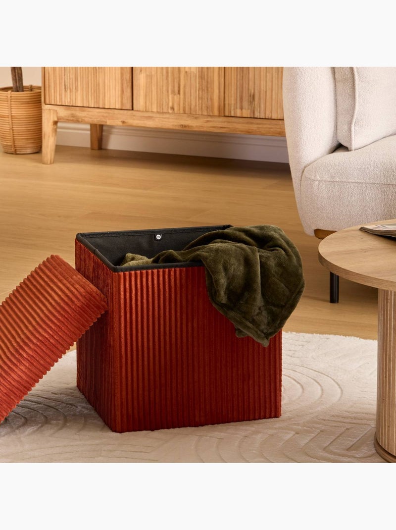 Pouf pliant coffre de rangement en velours côtelé arum Ambre - Kiabi