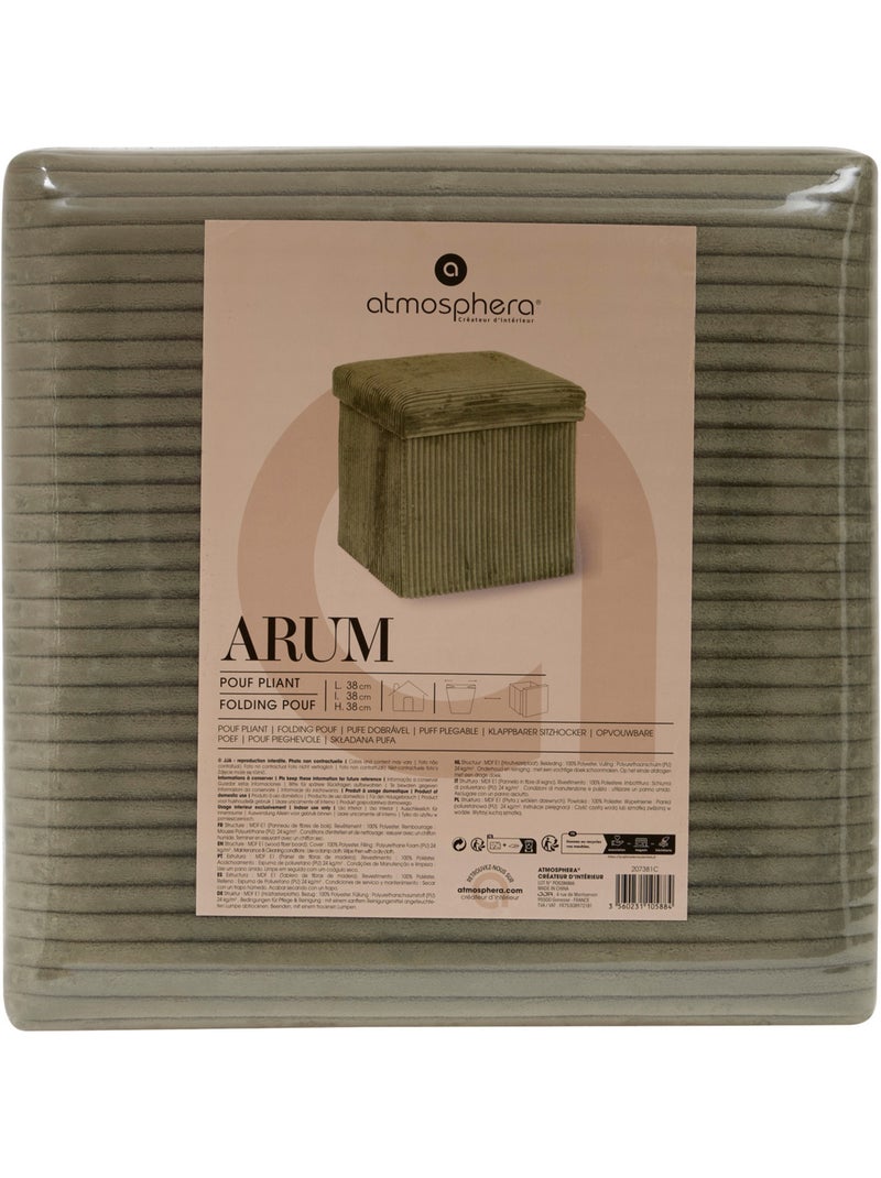Pouf pliant coffre de rangement en velours côtelé ARUM Kaki - Kiabi