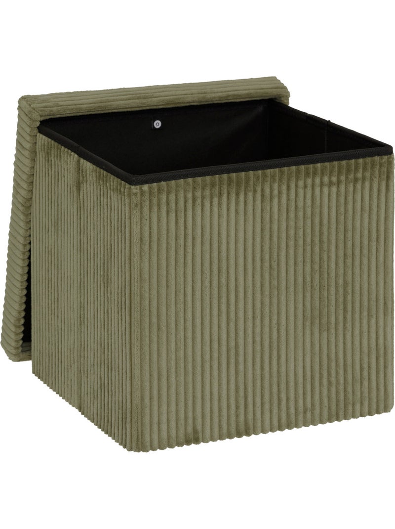 Pouf pliant coffre de rangement en velours côtelé ARUM Kaki - Kiabi