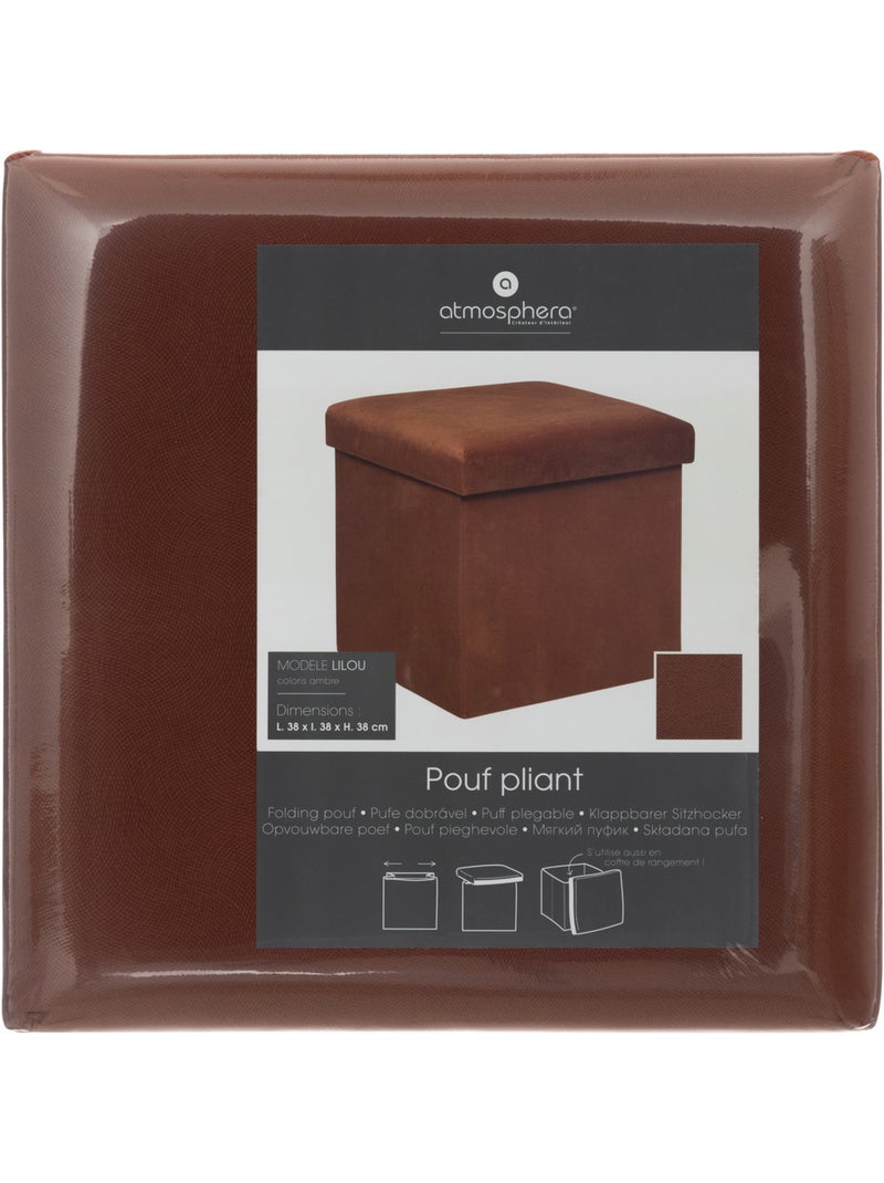 Pouf pliant coffre de rangement en velours LILOU Ambre - Kiabi