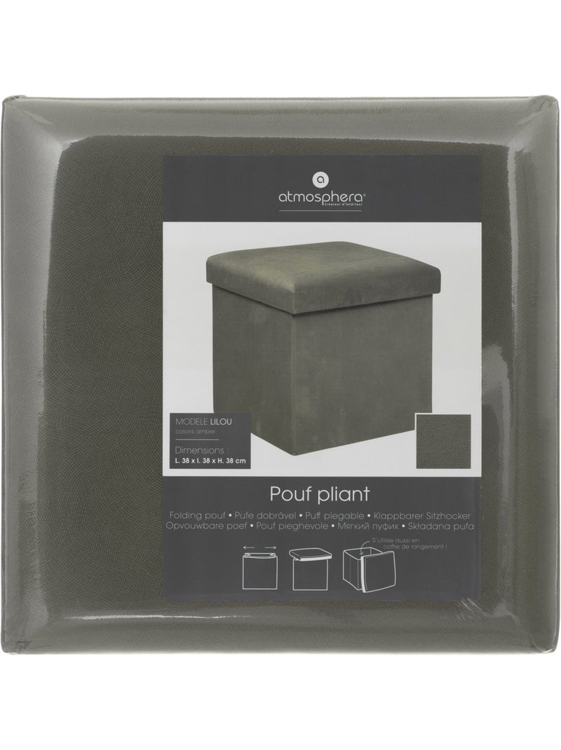 Pouf pliant coffre de rangement en velours LILOU Gris - Kiabi