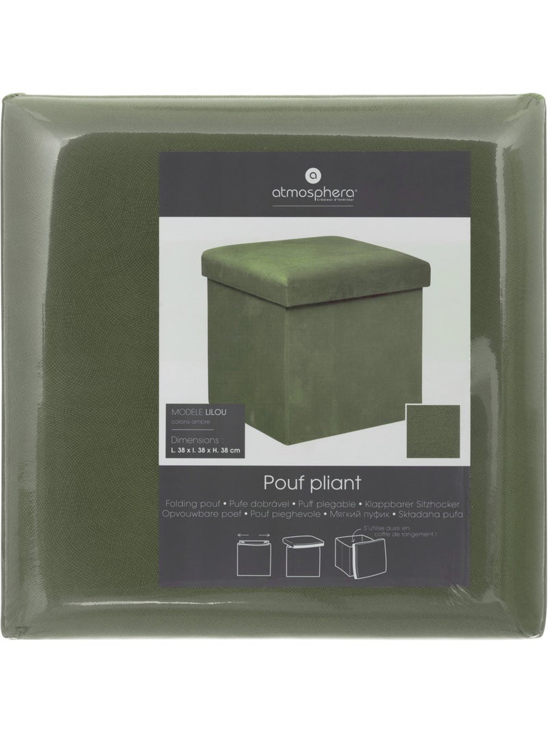 Pouf pliant coffre de rangement en velours LILOU Kaki - Kiabi
