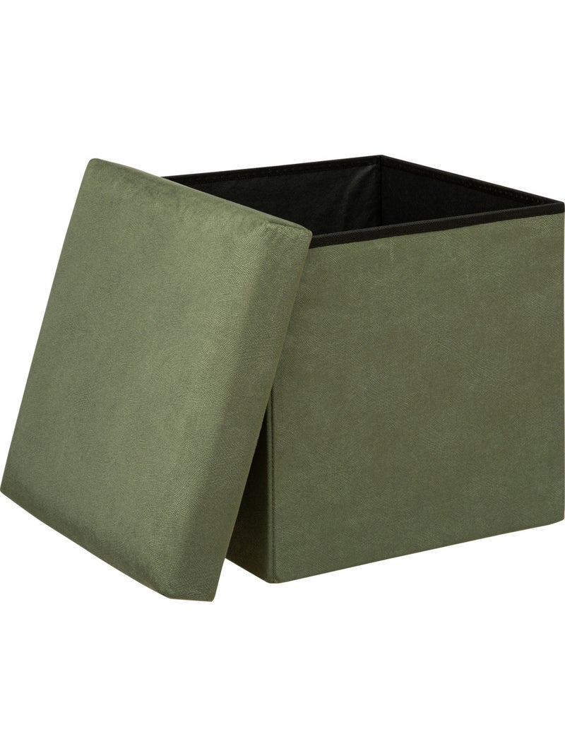 Pouf pliant coffre de rangement en velours LILOU Kaki - Kiabi