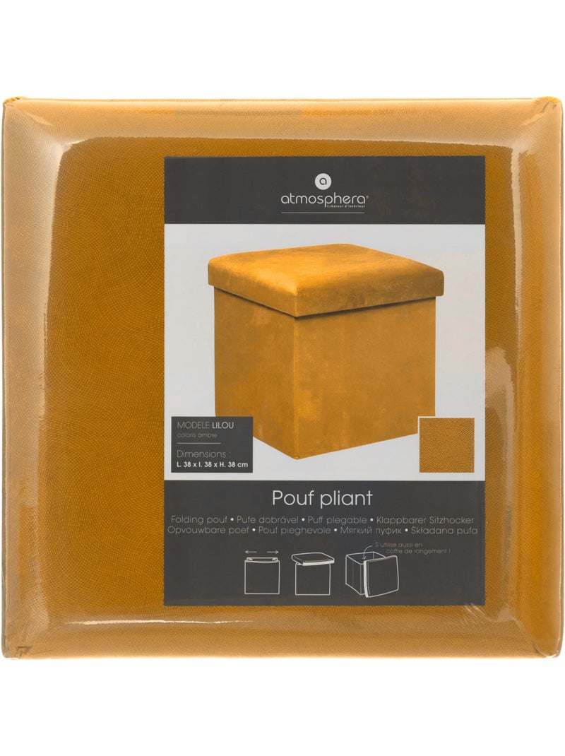 Pouf pliant coffre de rangement en velours LILOU Ocre - Kiabi