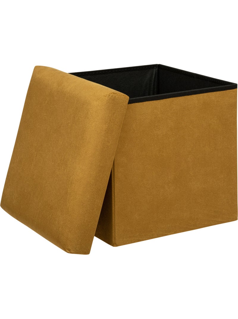 Pouf pliant coffre de rangement en velours LILOU Ocre - Kiabi