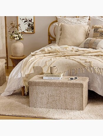 Pouf pliant coffre de rangement rectangulaire en bouclette SOANA