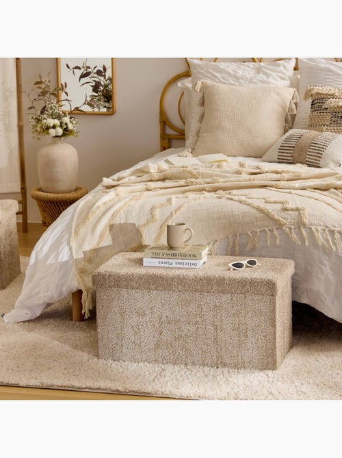 Pouf pliant coffre de rangement rectangulaire en bouclette SOANA - Kiabi