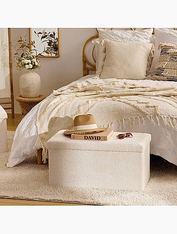 Pouf pliant coffre de rangement rectangulaire en bouclette SOANA