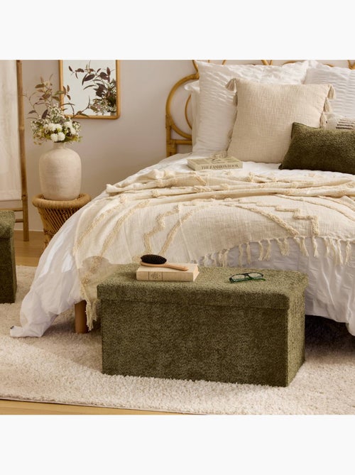 Pouf pliant coffre de rangement rectangulaire en bouclette SOANA - Kiabi