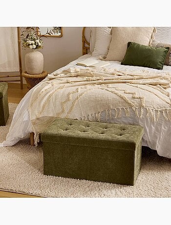 Pouf pliant double coffre de rangement capitonné en velours LYSANDRE