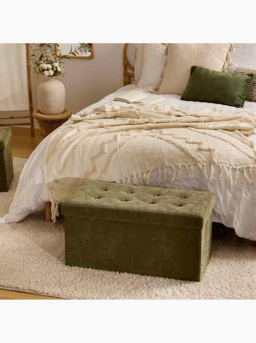 Pouf pliant double coffre de rangement capitonné en velours LYSANDRE - Kiabi