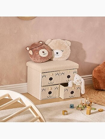 Pouf Pliant Enfant Ezzio Beige 4 Tirroirs 39x38x50 cm