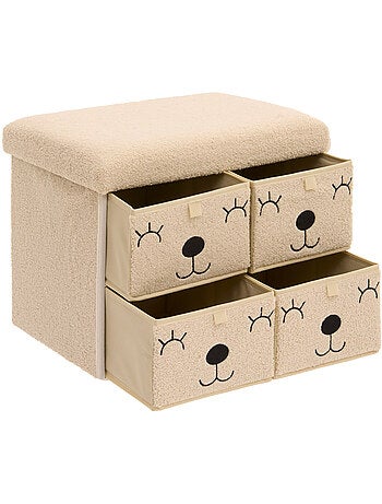 Pouf Pliant Enfant Ezzio Beige 4 Tirroirs 39x38x50 cm