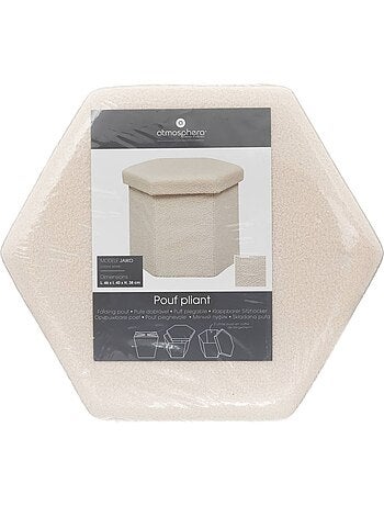 Pouf pliant hexagonal coffre de rangement en bouclette jaiko