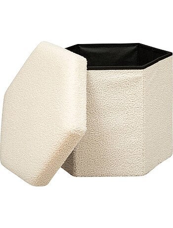Pouf pliant hexagonal coffre de rangement en bouclette jaiko