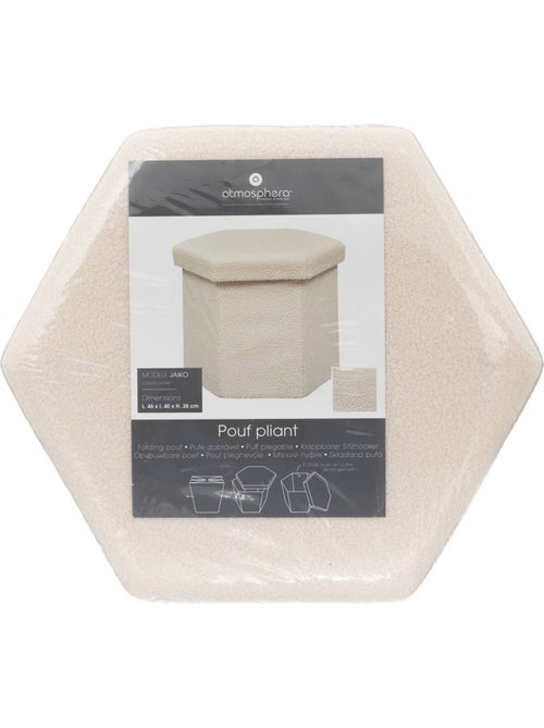 Pouf pliant hexagonal coffre de rangement en bouclette jaiko - Kiabi