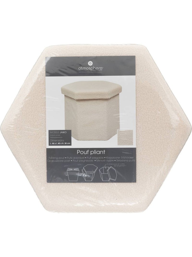 Pouf pliant hexagonal coffre de rangement en bouclette jaiko Ivoire - Kiabi