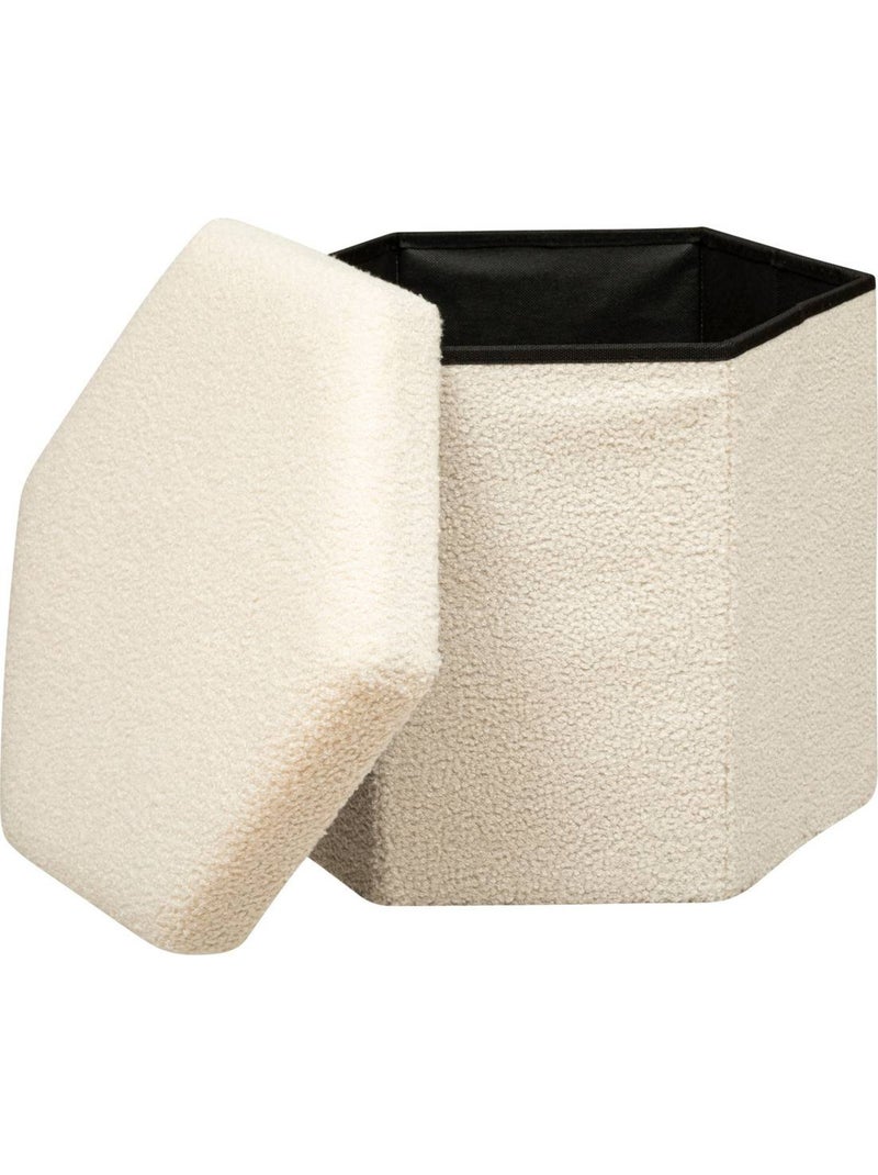 Pouf pliant hexagonal coffre de rangement en bouclette jaiko Ivoire - Kiabi